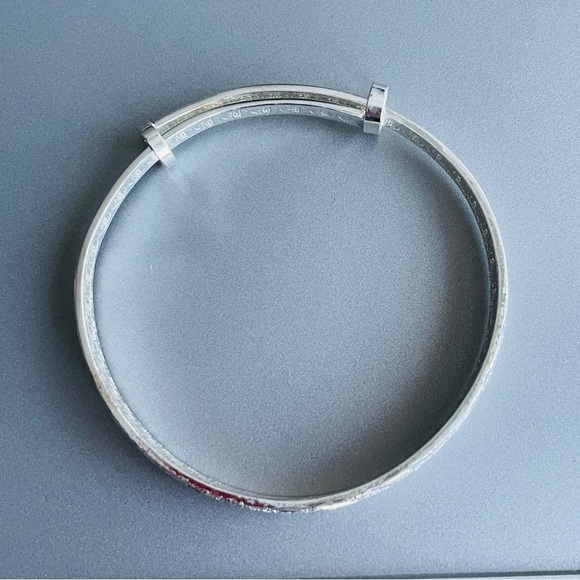 Diamond Cut Etched Lines Textured Graduated Sterling Silver Bangle Brace… - Picture 2 of 10